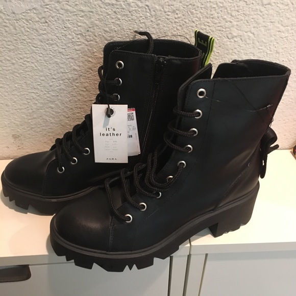 Zara black leather flat ankle boots - Picture 5 of 8